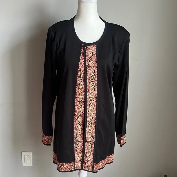 Exclusively Misook Black Pink Paisley Embellished Cardigan Acrylic - Picture 1 of 7